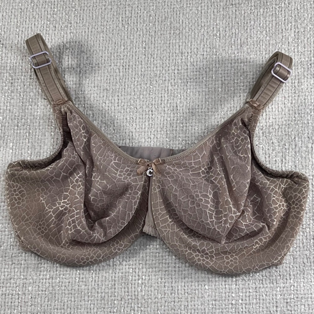 Chantelle Lace Underwire Bra‎ 34 DDDD Taupe Unlined Full Coverage